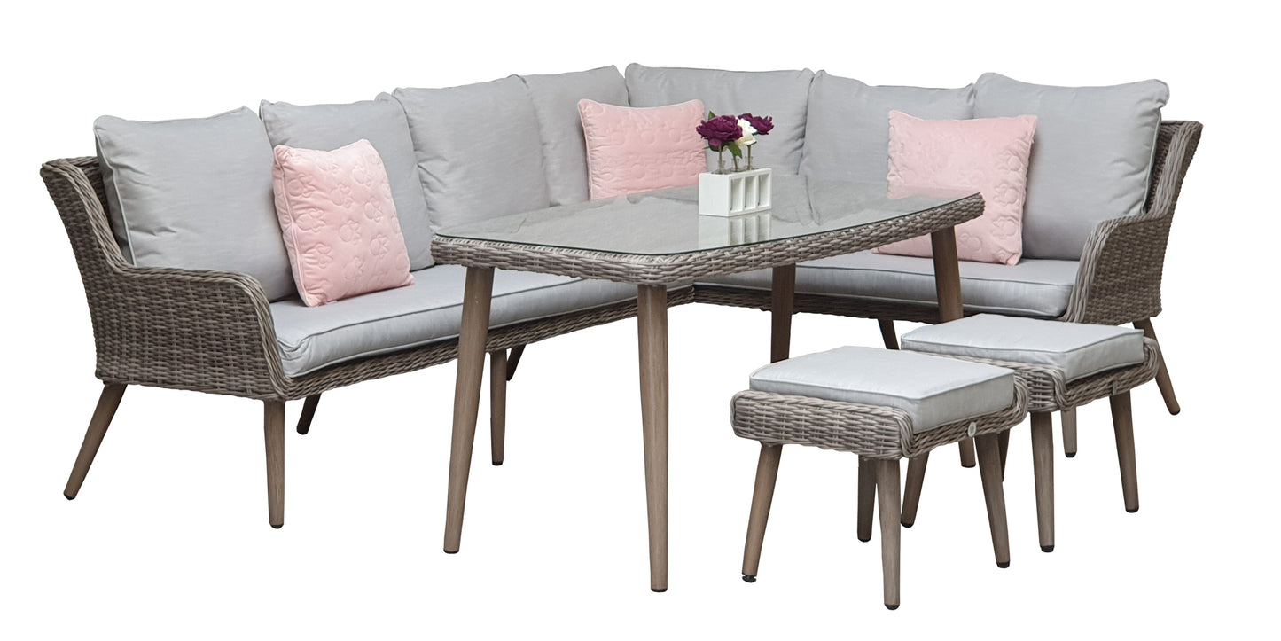 Signature Weave - Danielle Outdoor Corner Sofa Dining Set with Ottoman Stool Seat