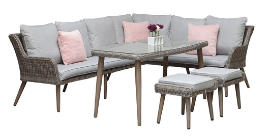 DANIELLE 7 Seater Corner Sofa Dining Set with 2 Ottomans Stools