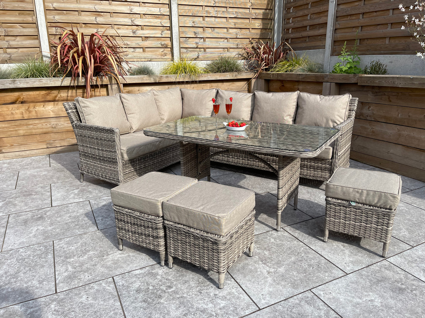 Signature Weave - Edwina Outdoor Corner Sofa Dining Set with Ottoman Stool Seats