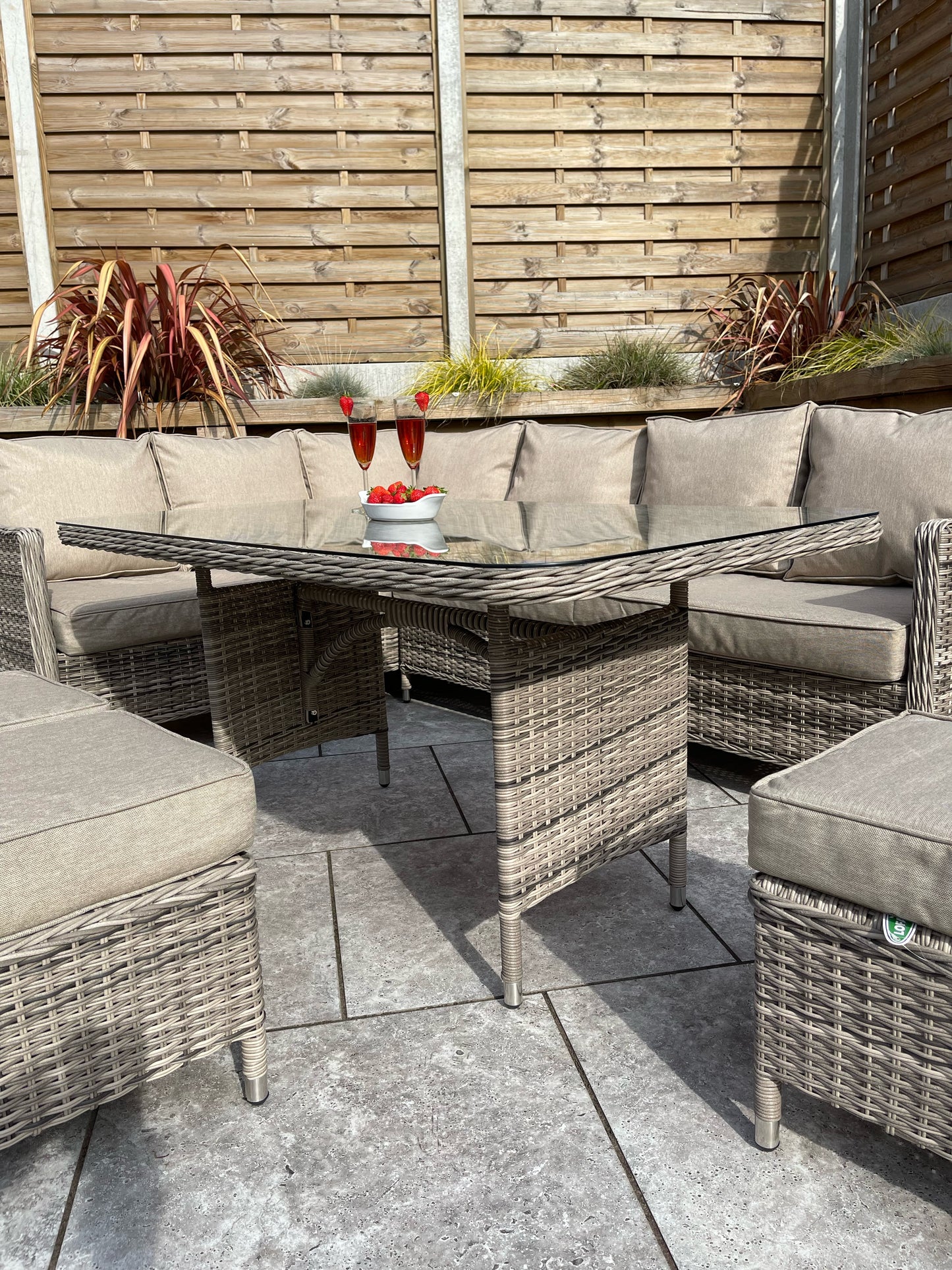 Signature Weave - Edwina Outdoor Corner Sofa Dining Set with Ottoman Stool Seats