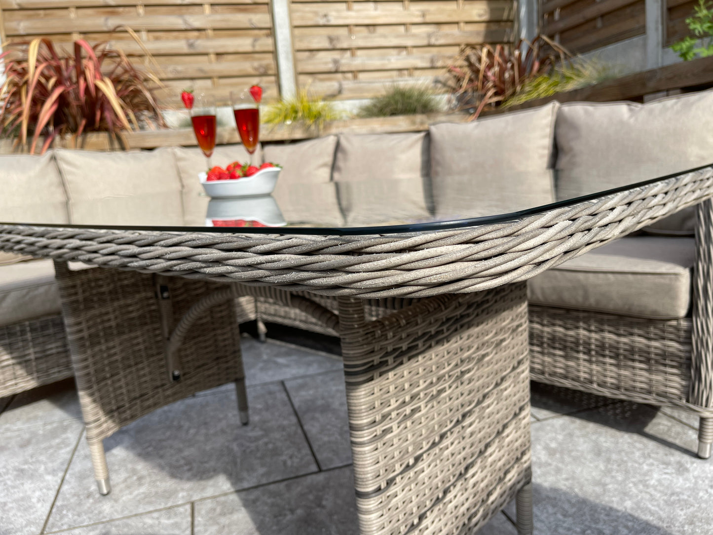Signature Weave - Edwina Outdoor Corner Sofa Dining Set with Ottoman Stool Seats