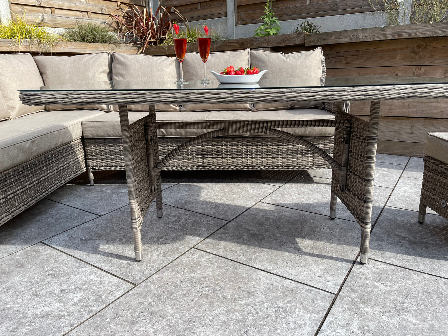 Signature Weave - Edwina Outdoor Corner Sofa Dining Set with Ottoman Stool Seats