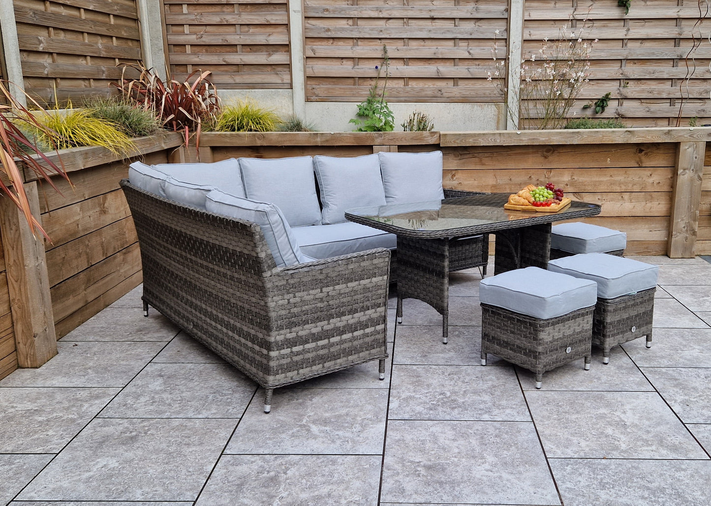Signature Weave - Edwina Outdoor Corner Sofa Dining Set with Ottoman Stool Seats