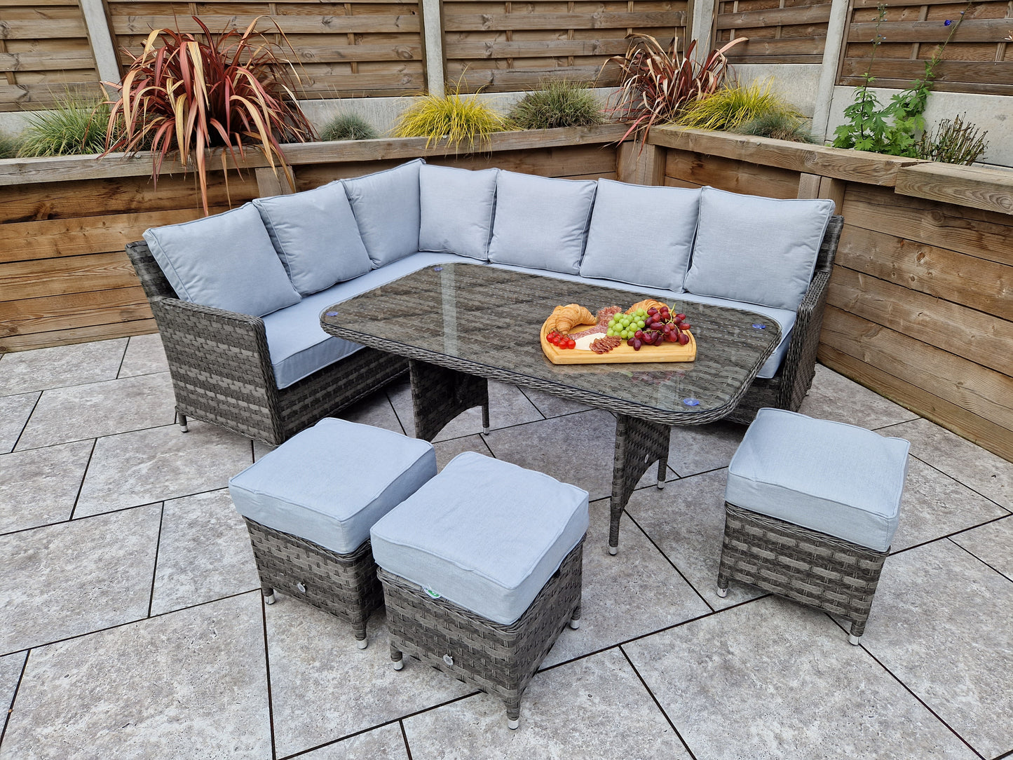 Signature Weave - Edwina Outdoor Corner Sofa Dining Set with Ottoman Stool Seats