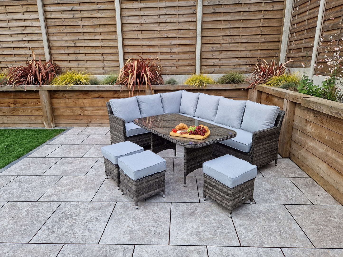 Signature Weave - Edwina Outdoor Corner Sofa Dining Set with Ottoman Stool Seats