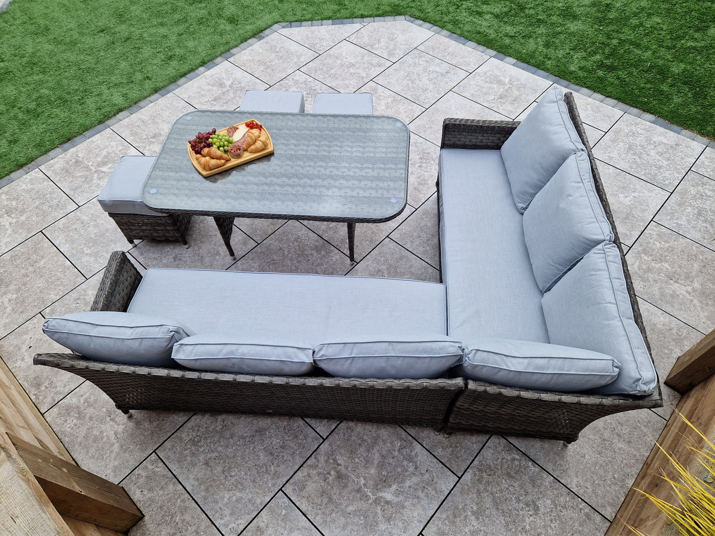 Signature Weave - Edwina Outdoor Corner Sofa Dining Set with Ottoman Stool Seats