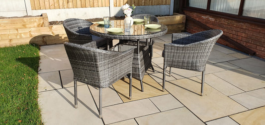 EMILY 4 Seater Round Rattan Glass-Top Dining Set