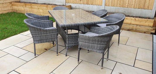 EMILY 6 Seater Rectangular Rattan Glass-Top Table with Rope Chairs