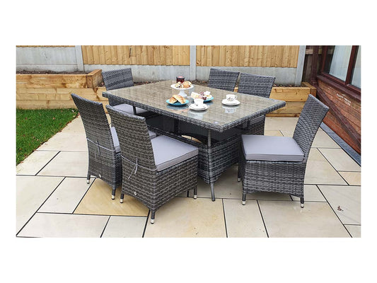 EMILY 6 Seater Rectangular Rattan Glass-Top Table with Armless Chairs