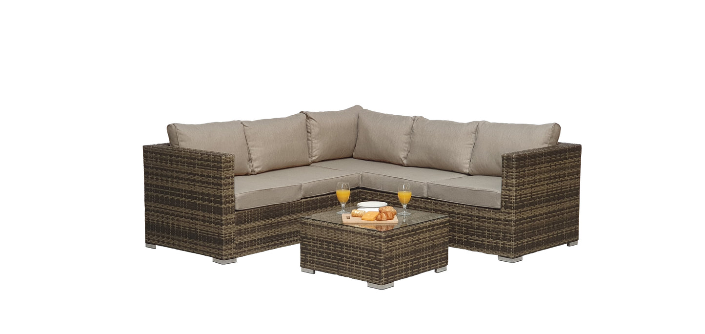 Signature Weave - Outdoor Furniture - Georgia - Compact Corner Sofa Set With Coffee Table Mixed Brown