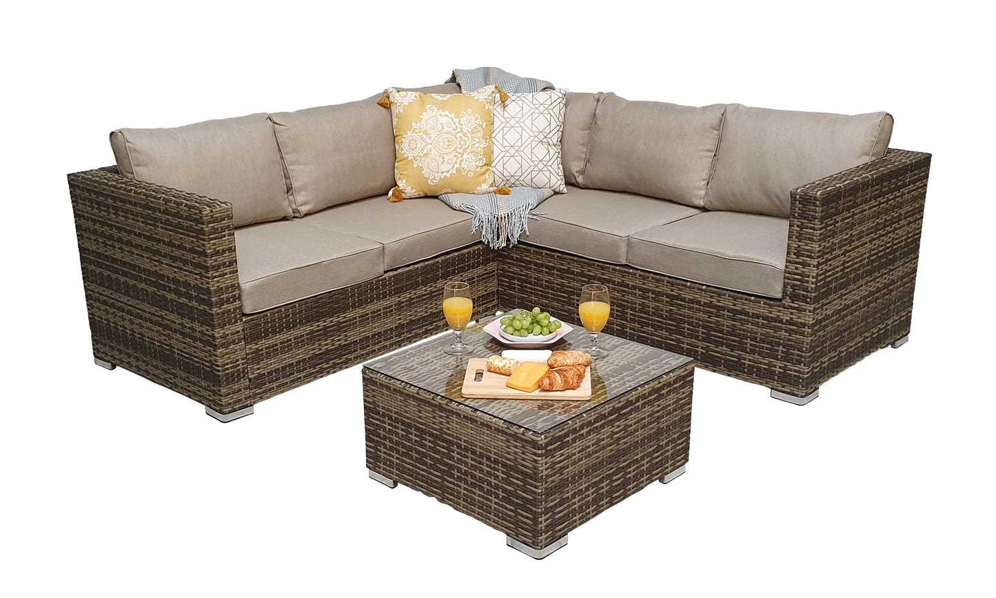 Signature Weave - Outdoor Furniture - Georgia - Compact Corner Sofa Set With Coffee Table Mixed Brown
