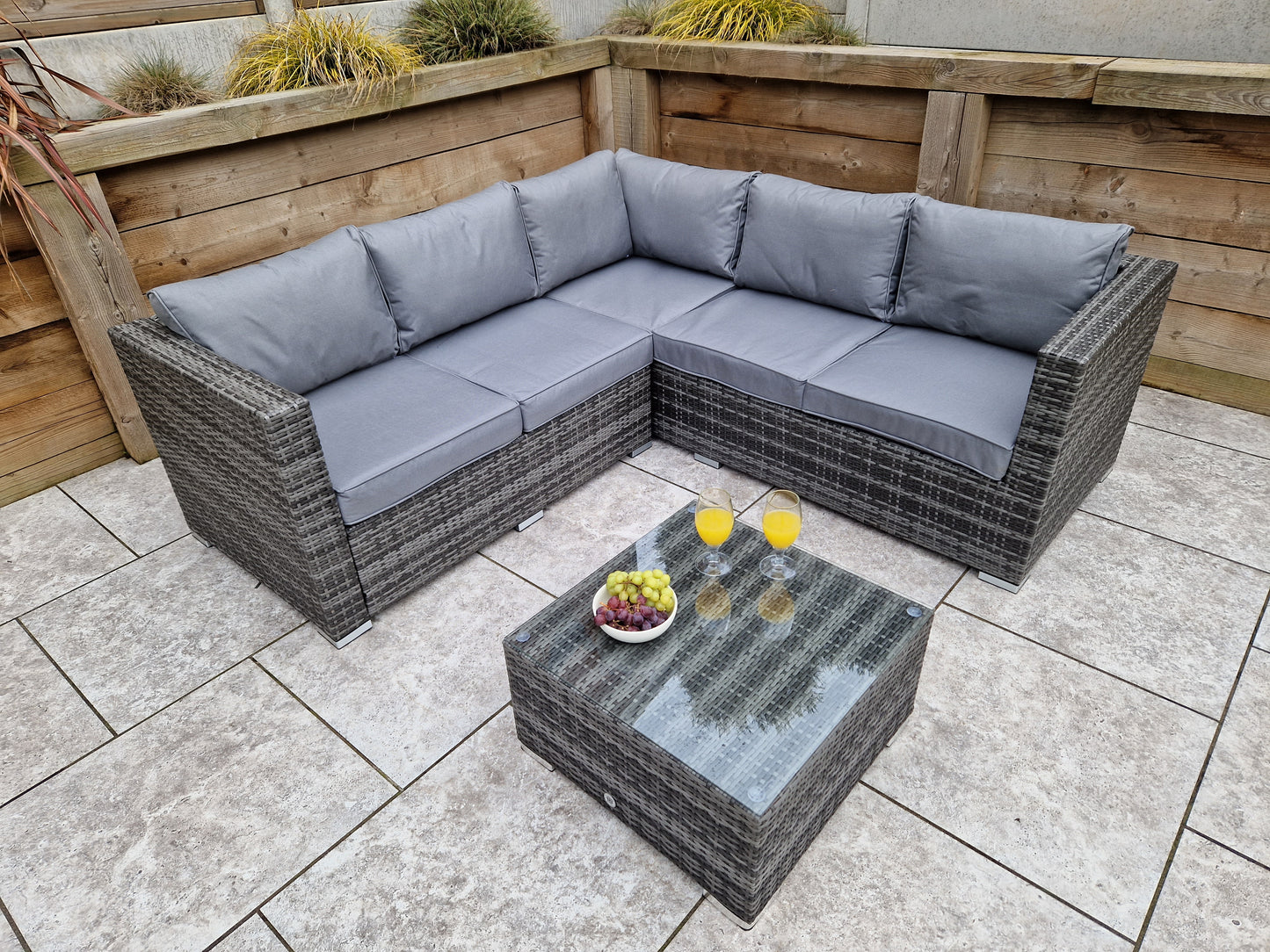 Signature Weave - Outdoor Furniture - Georgia - Compact Corner Sofa Set With Coffee Table Mixed Grey