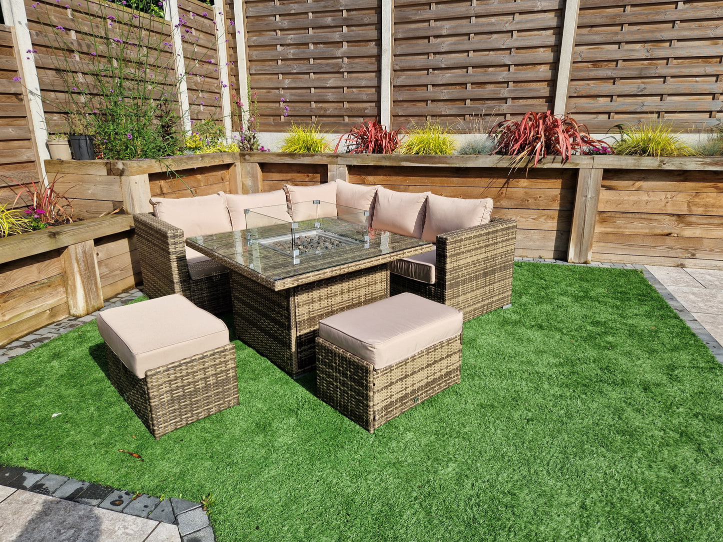 Signature Weave - Georgia Outdoor Sofa Set with Milan Firepit Table