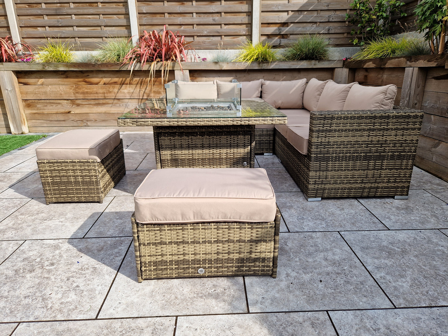 Signature Weave - Georgia Outdoor Sofa Set with Milan Firepit Table