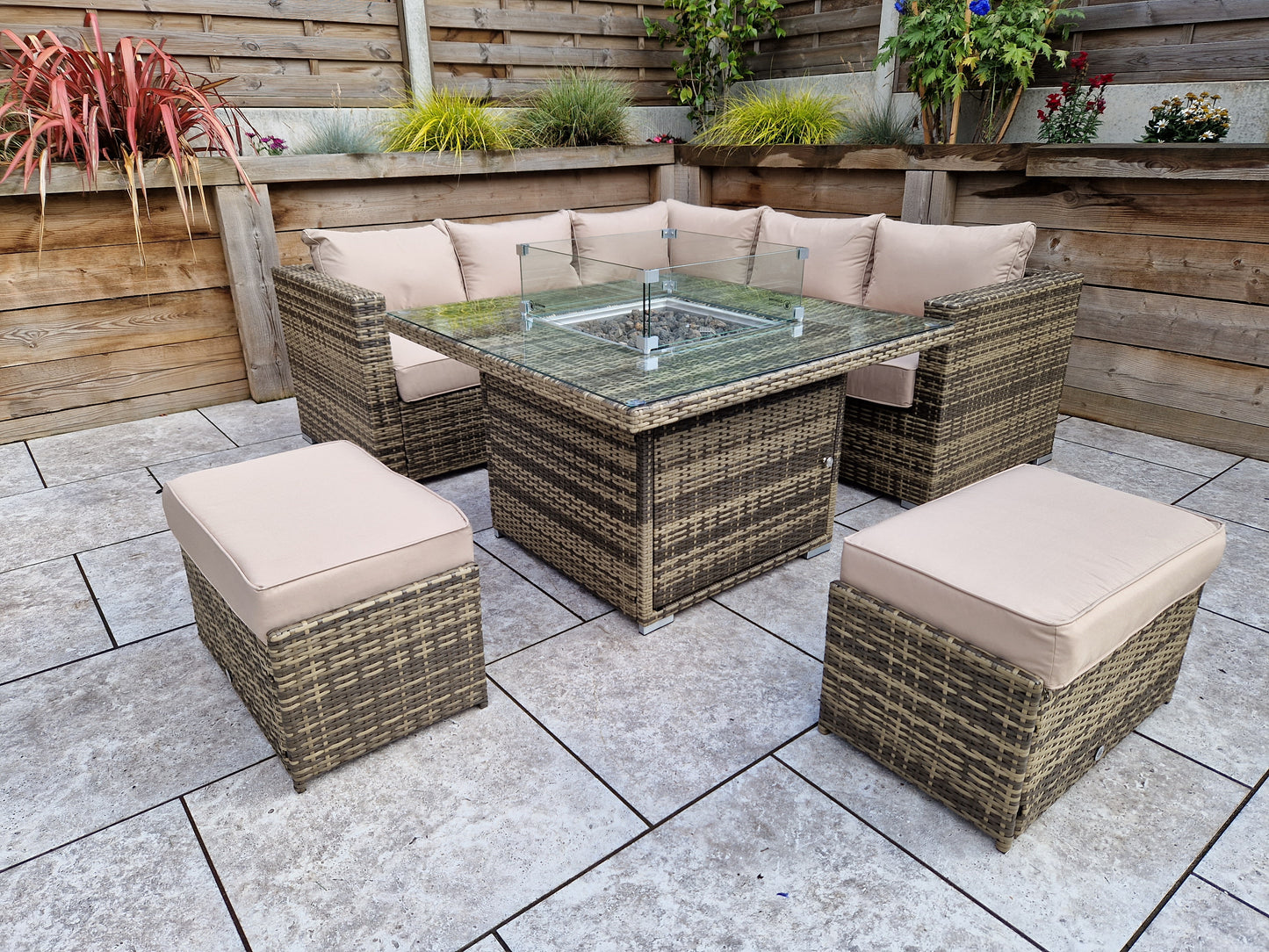 Signature Weave - Georgia Outdoor Sofa Set with Milan Firepit Table