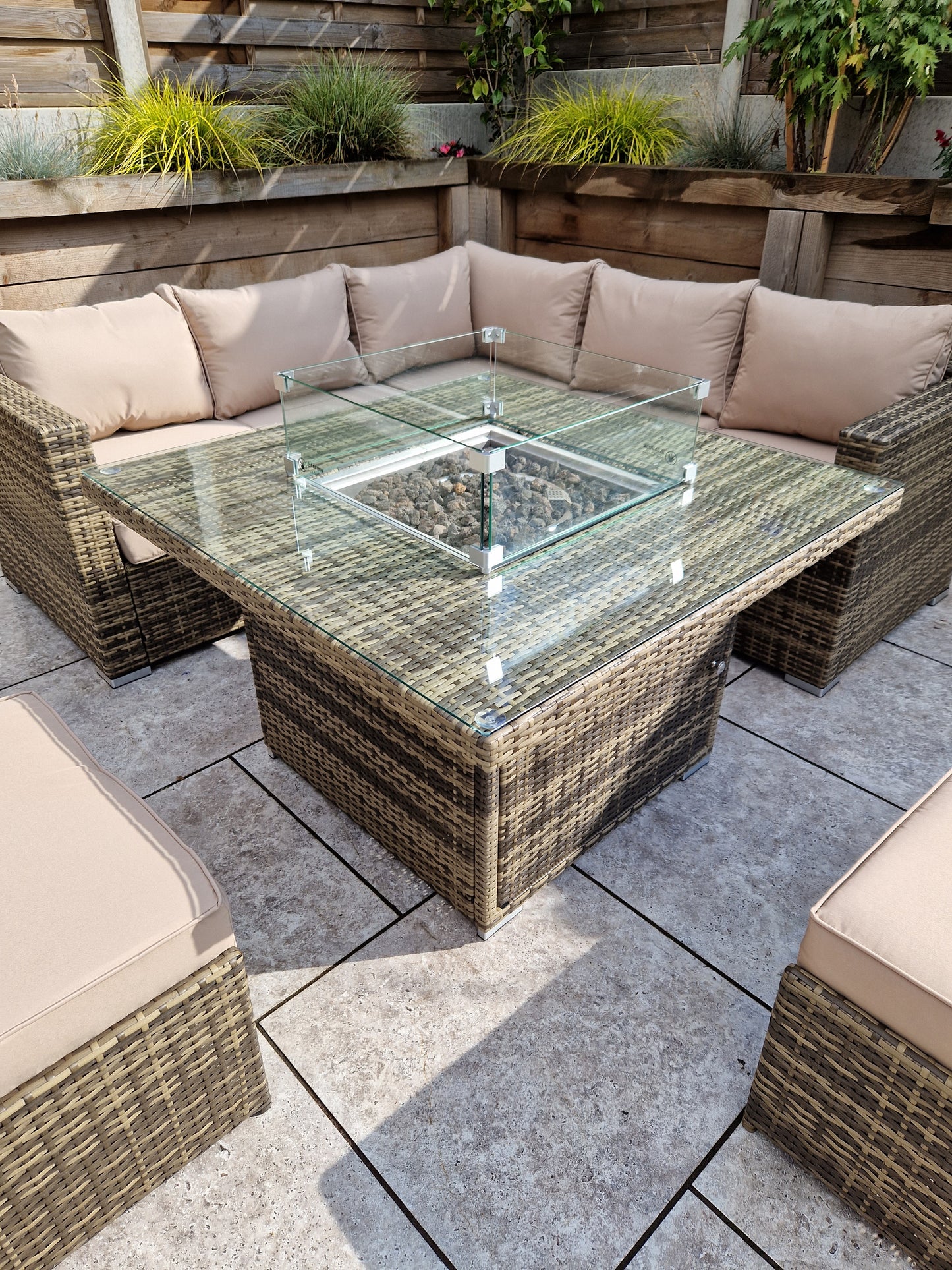 Signature Weave - Georgia Outdoor Sofa Set with Milan Firepit Table