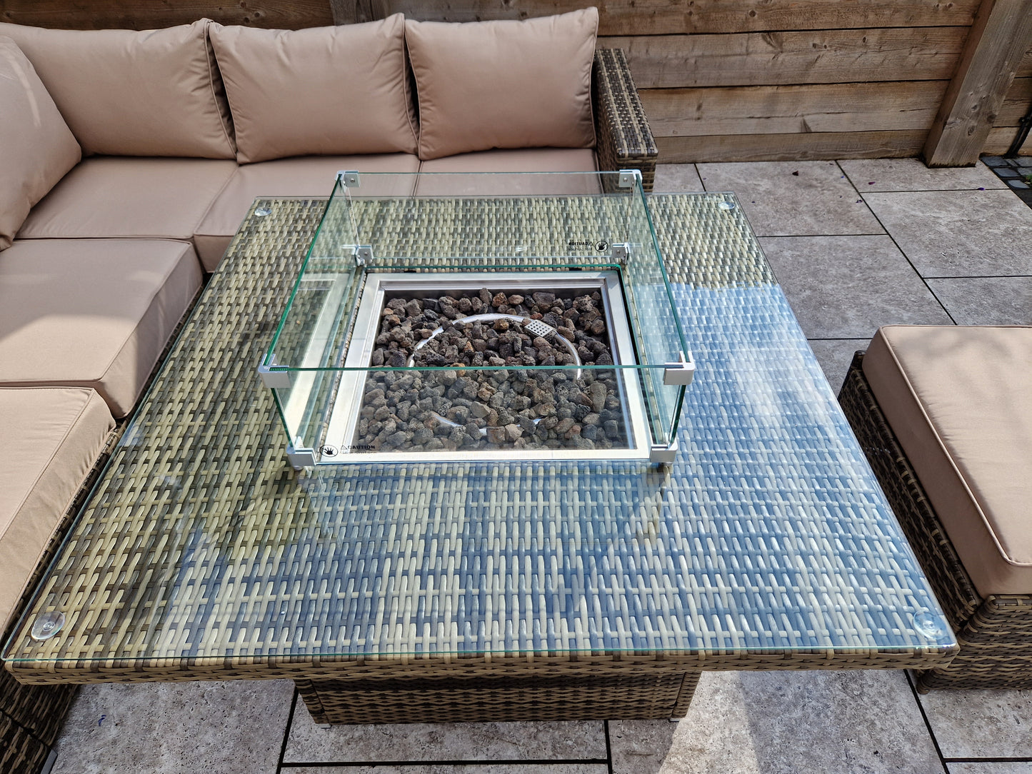 Signature Weave - Georgia Outdoor Sofa Set with Milan Firepit Table