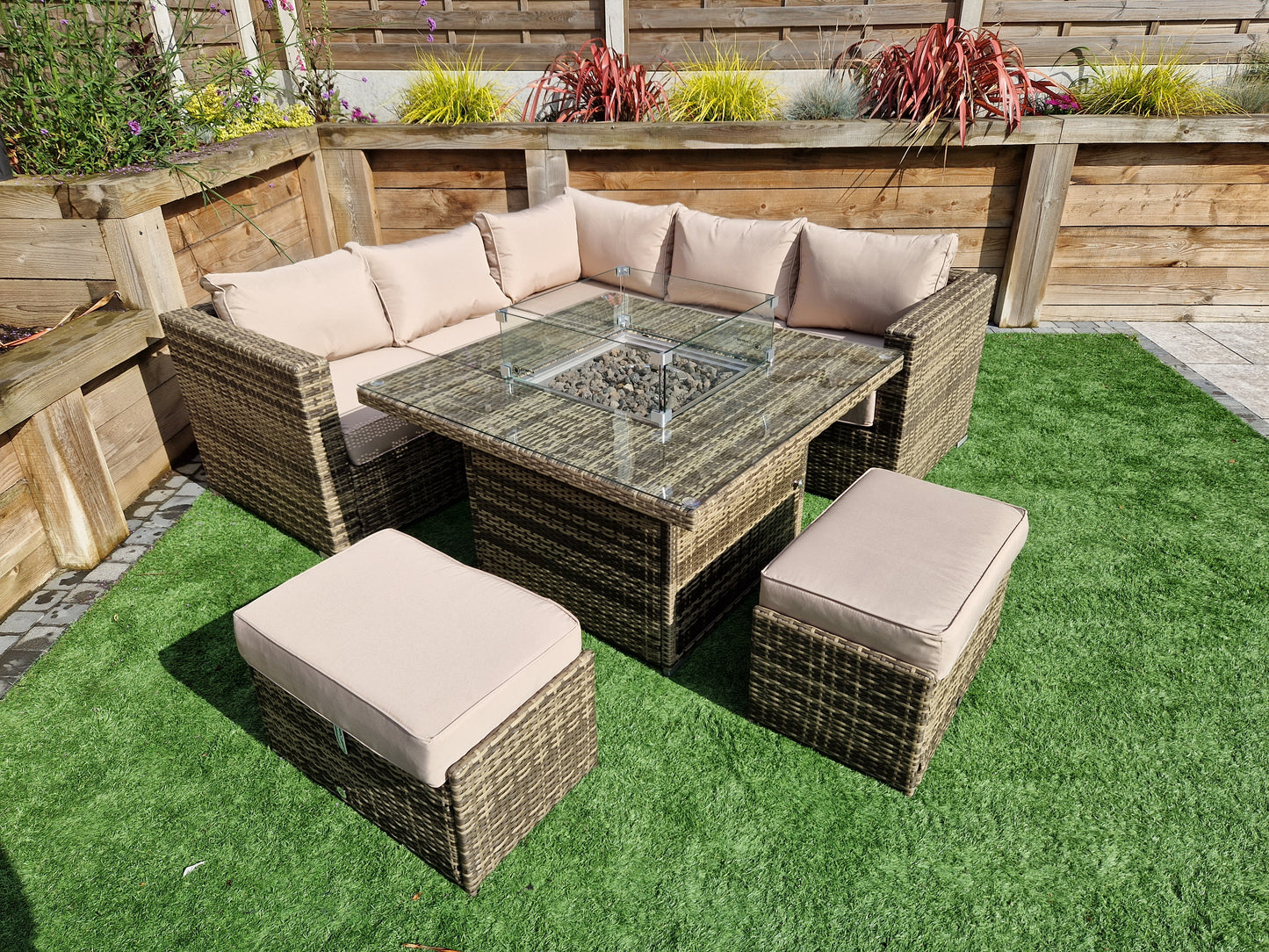 Signature Weave - Georgia Outdoor Sofa Set with Milan Firepit Table