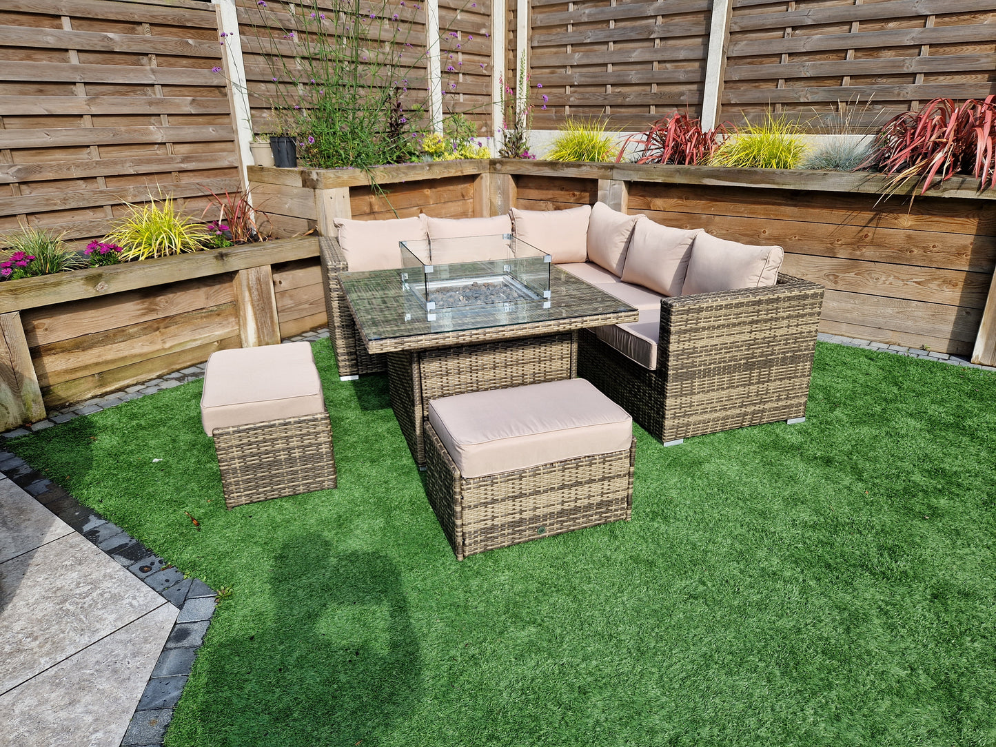 Signature Weave - Georgia Outdoor Sofa Set with Milan Firepit Table