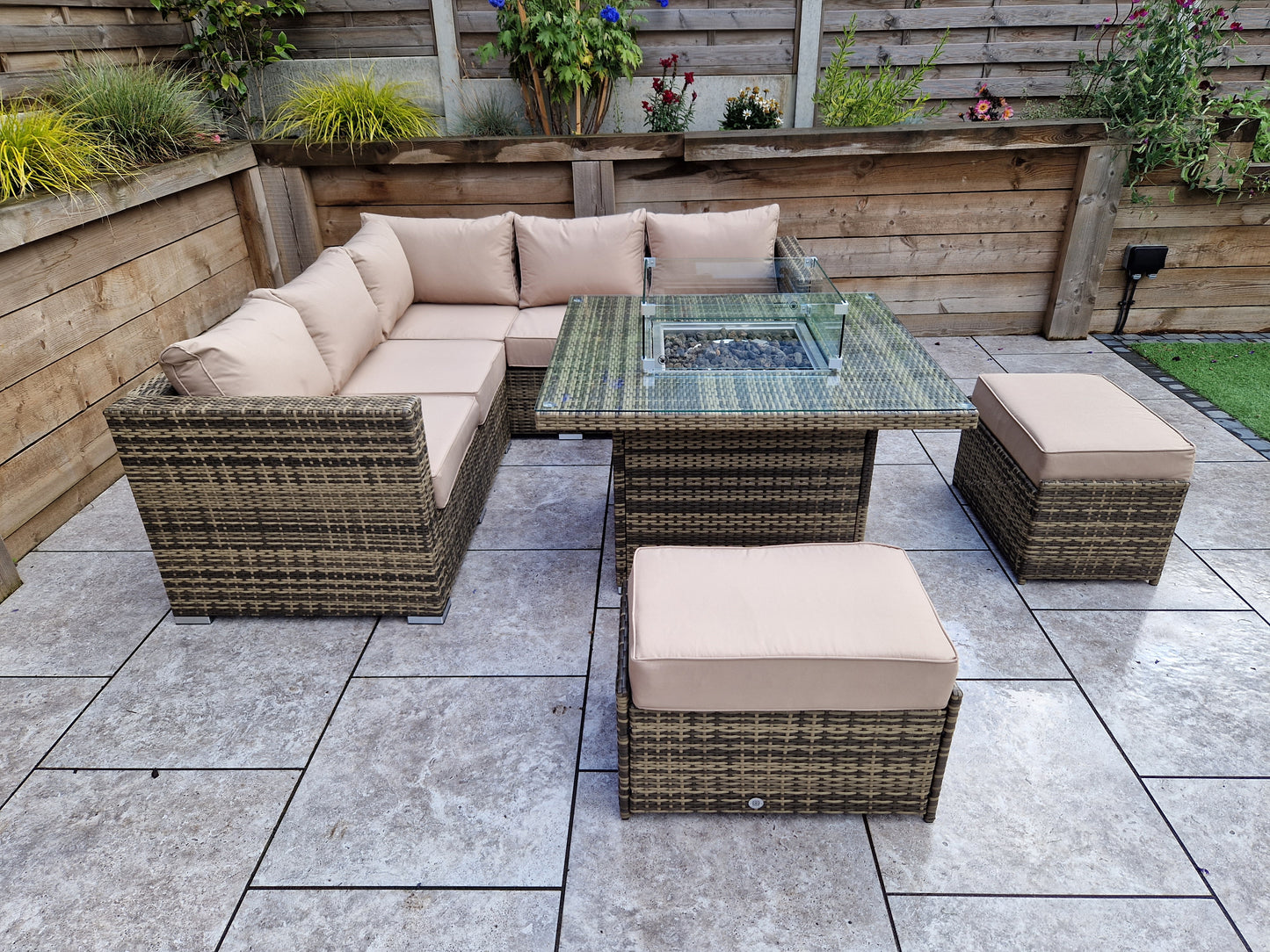 Signature Weave - Georgia Outdoor Sofa Set with Milan Firepit Table
