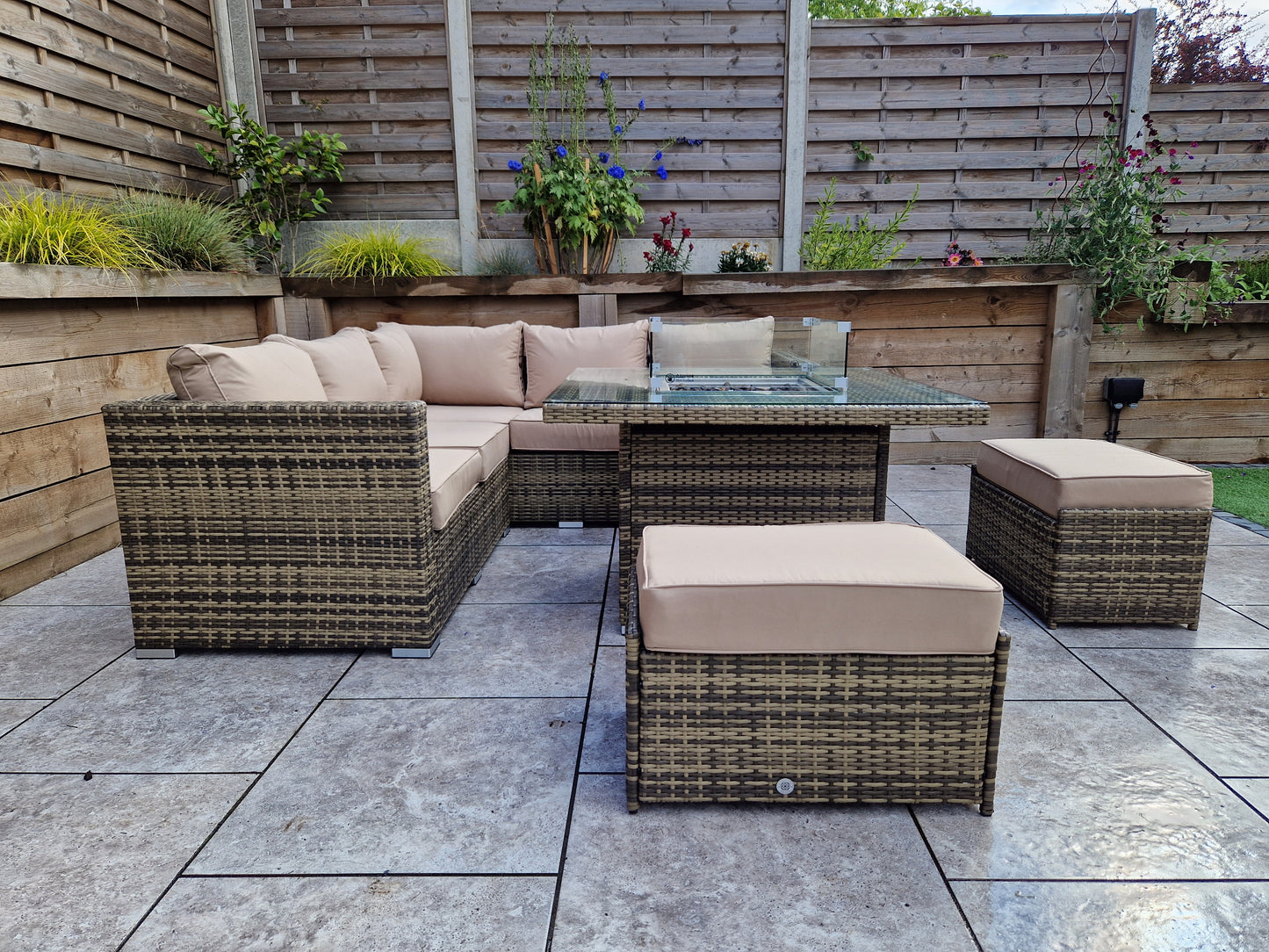 Signature Weave - Georgia Outdoor Sofa Set with Milan Firepit Table