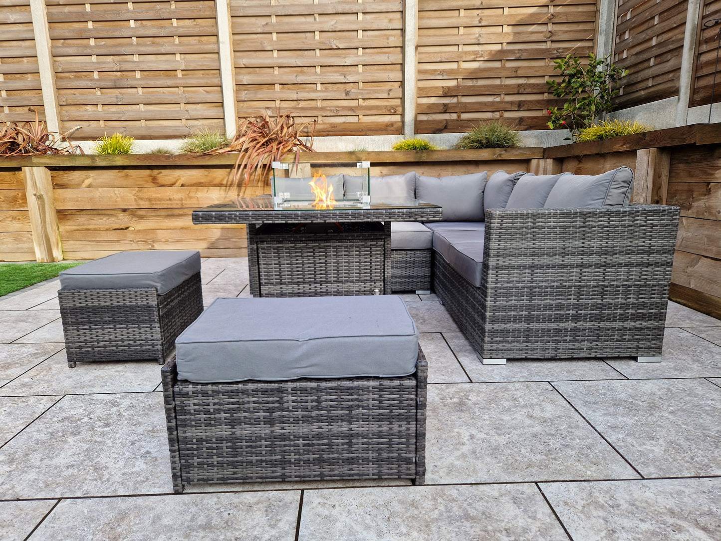 Signature Weave - Outdoor Furniture - Georgia - Firepit Table - Corner Sofa Set In Mixed Grey
