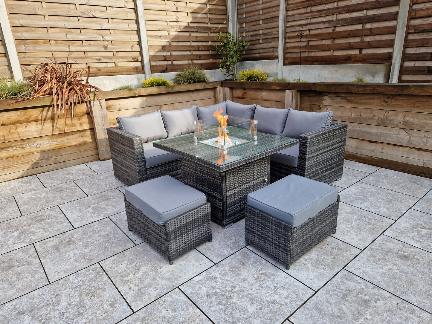 Signature Weave - Outdoor Furniture - Georgia - Firepit Table - Corner Sofa Set In Mixed Grey