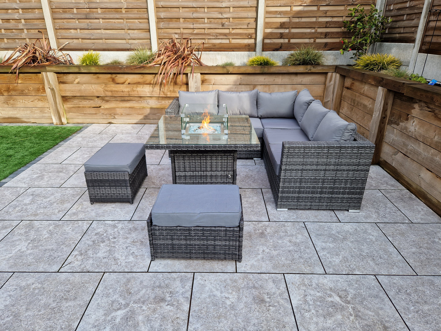 Signature Weave - Outdoor Furniture - Georgia - Firepit Table - Corner Sofa Set In Mixed Grey