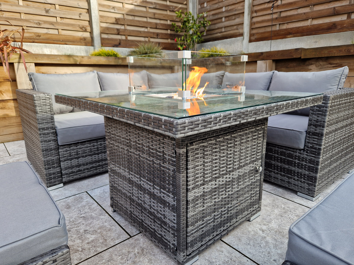 Signature Weave - Outdoor Furniture - Georgia - Firepit Table - Corner Sofa Set In Mixed Grey