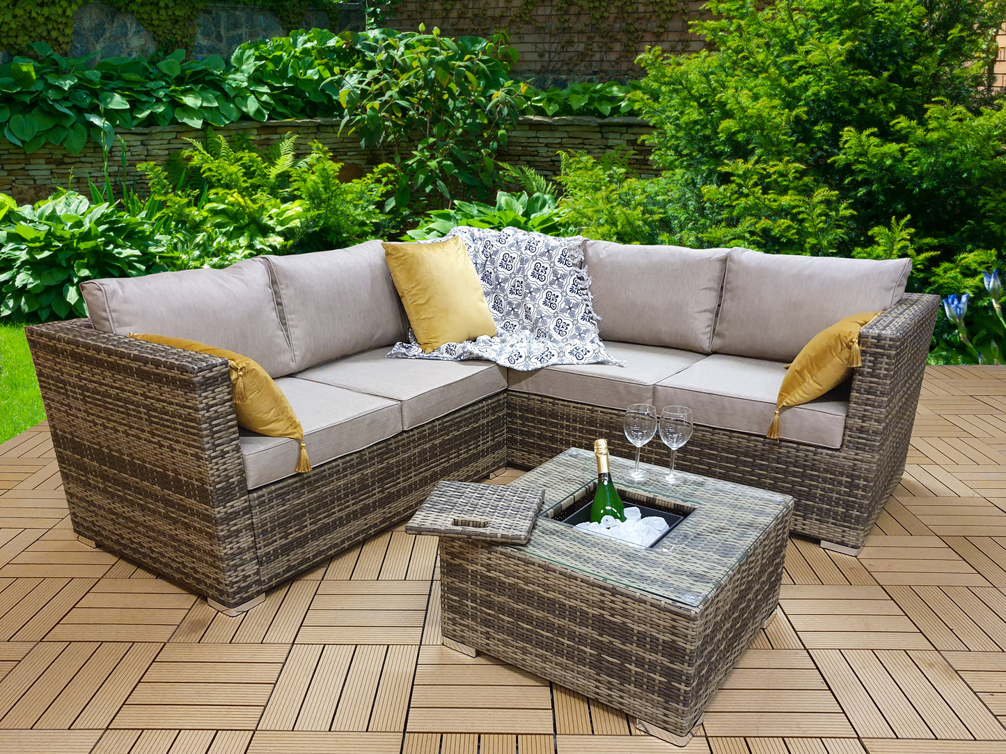 Signature Weave - Outdoor Furniture - Georgia Corner Sofa With Ice Bucket In Coffee Table