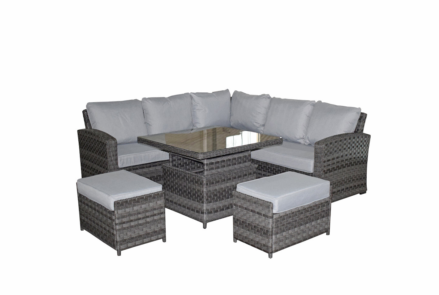 Signature Weave - Outdoor Furniture - Corner Sofa Set In 3 Weave Grey With Lift Table & 2 Ottomans