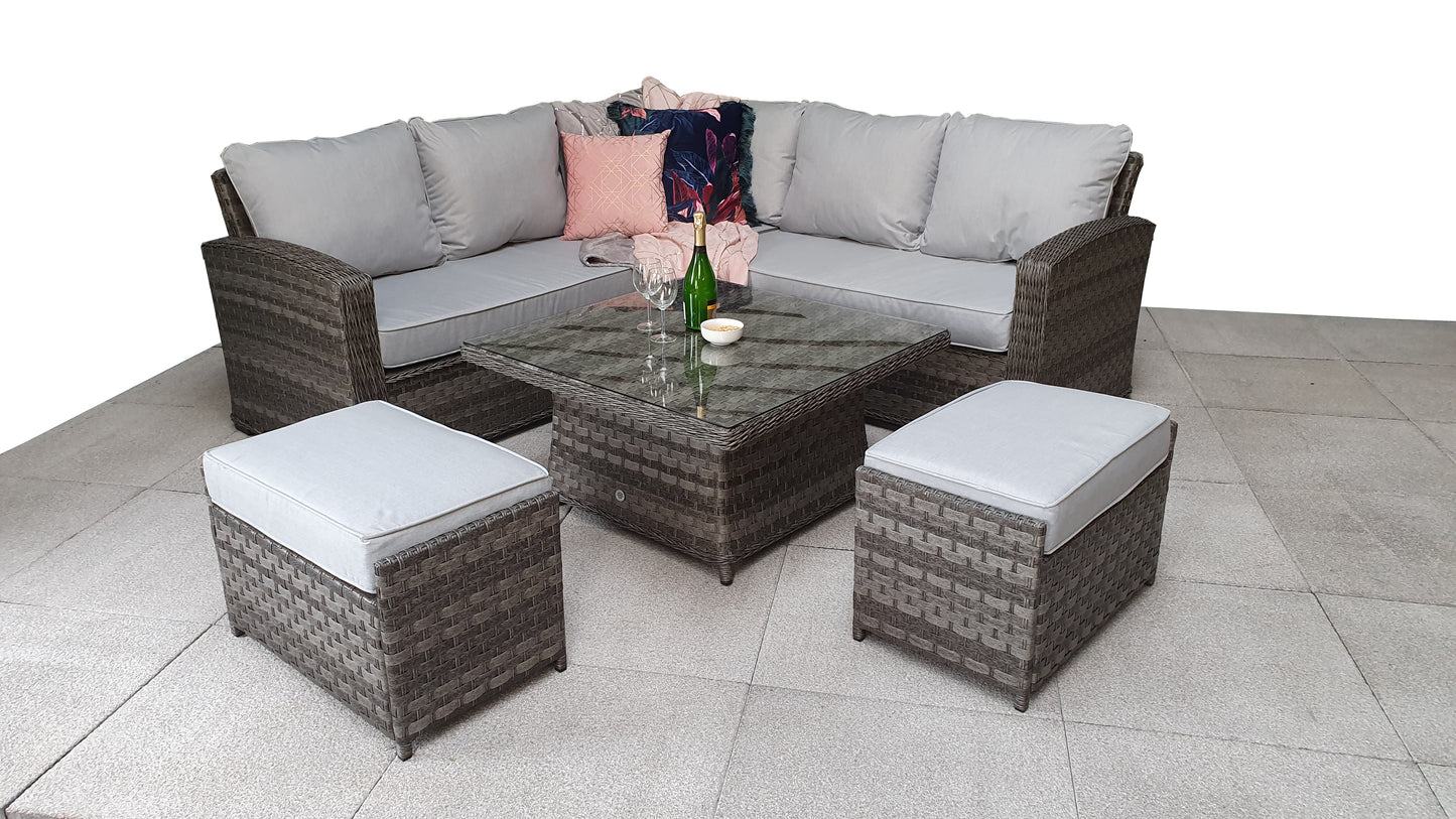 Signature Weave - Outdoor Furniture - Corner Sofa Set In 3 Weave Grey With Lift Table & 2 Ottomans