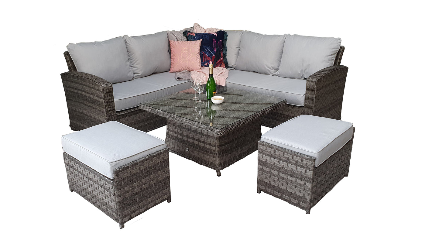 Signature Weave - Outdoor Furniture - Corner Sofa Set In 3 Weave Grey With Lift Table & 2 Ottomans
