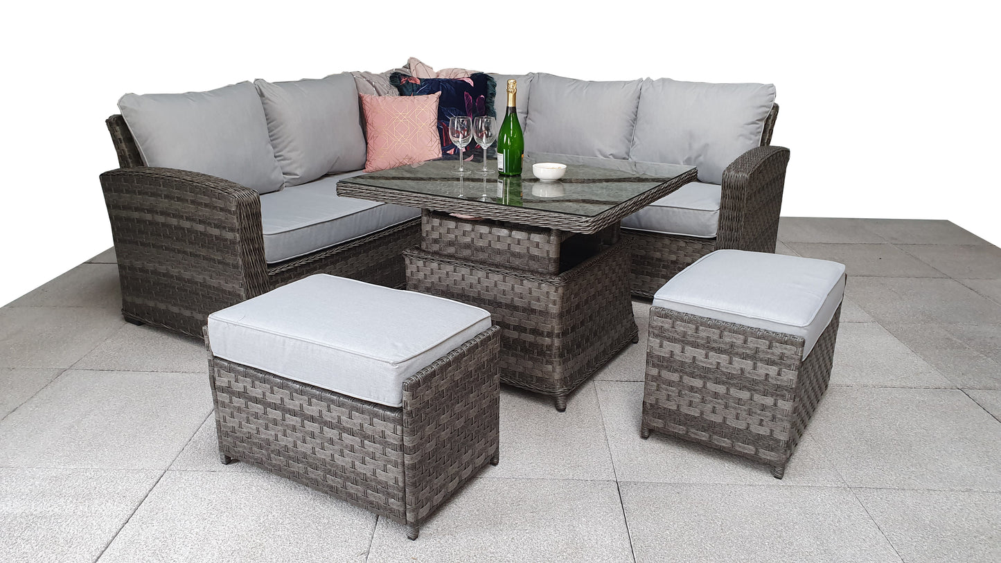 Signature Weave - Outdoor Furniture - Corner Sofa Set In 3 Weave Grey With Lift Table & 2 Ottomans
