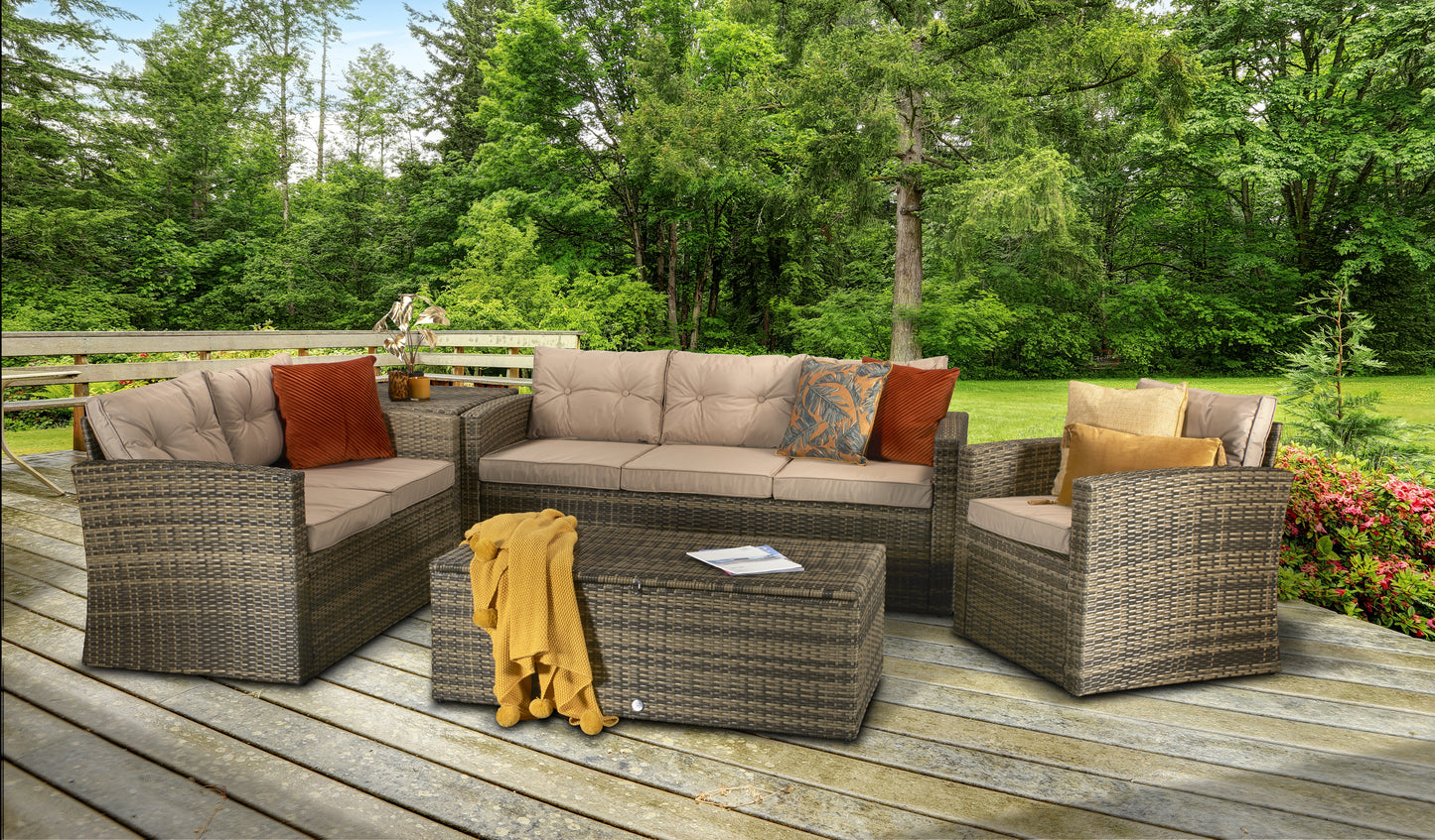 Signature Weave - Outdoor Furniture - Holly - 5 Piece Sofa Set In Mixed Brown Steel Frame