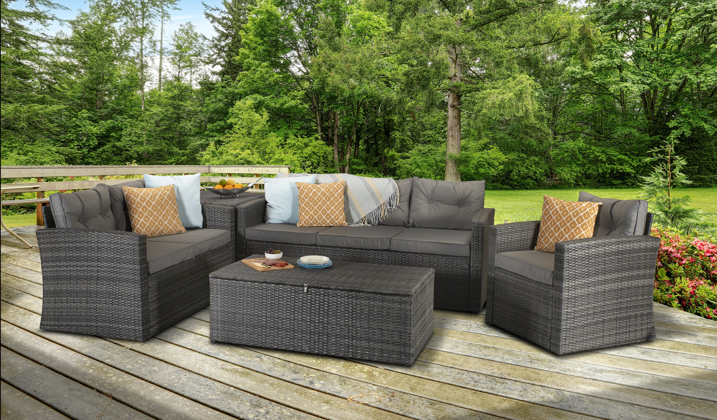 Signature Weave - Outdoor Furniture - Holly - 5 Piece Sofa Set In Mixed Grey Steel Frame