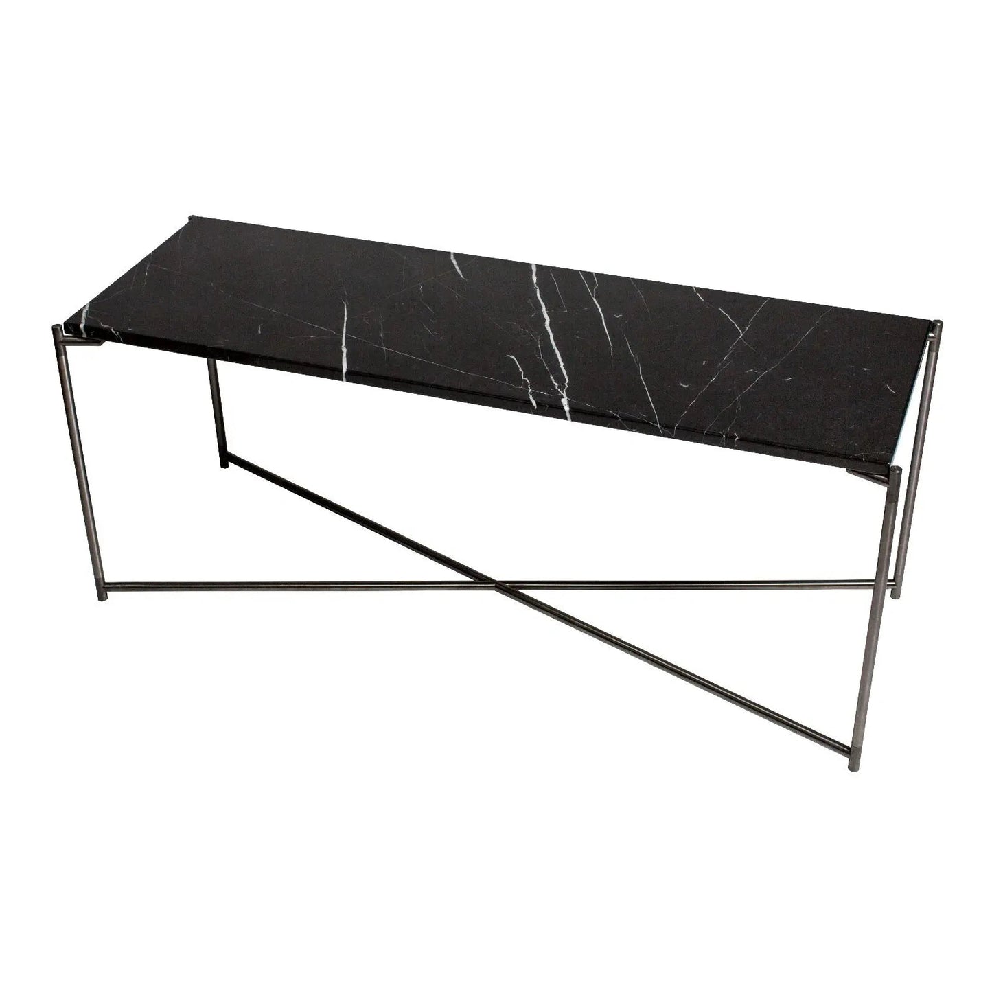 Iris Large TV Stand Black Marble Top & Gun Metal Frame