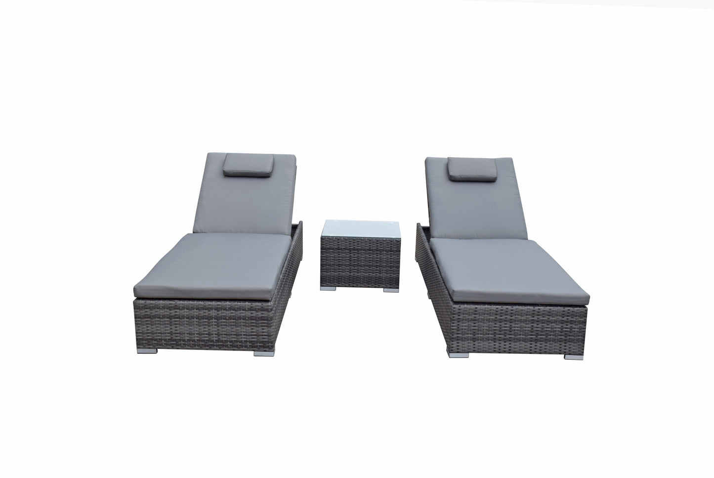 Signature Weave - Outdoor Furniture - Jessica - Pair Of Loungers With Drinks Table In Flat Grey Weave