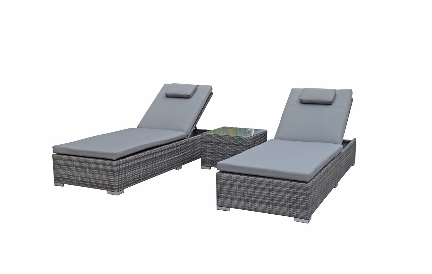 Signature Weave - Outdoor Furniture - Jessica - Pair Of Loungers With Drinks Table In Flat Grey Weave