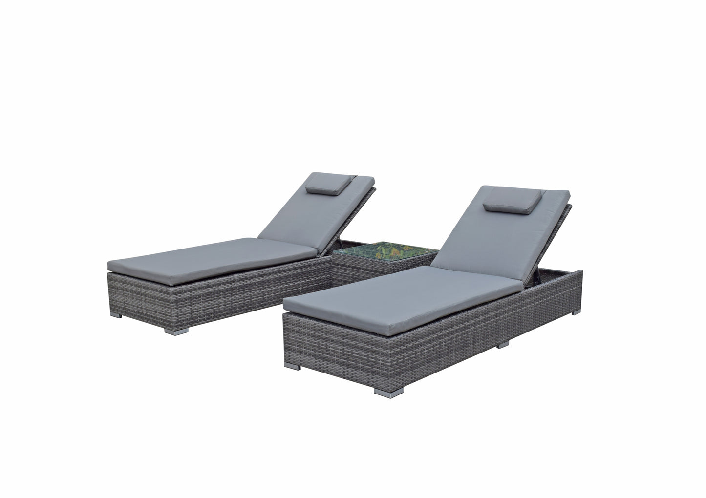Signature Weave - Outdoor Furniture - Jessica - Pair Of Loungers With Drinks Table In Flat Grey Weave