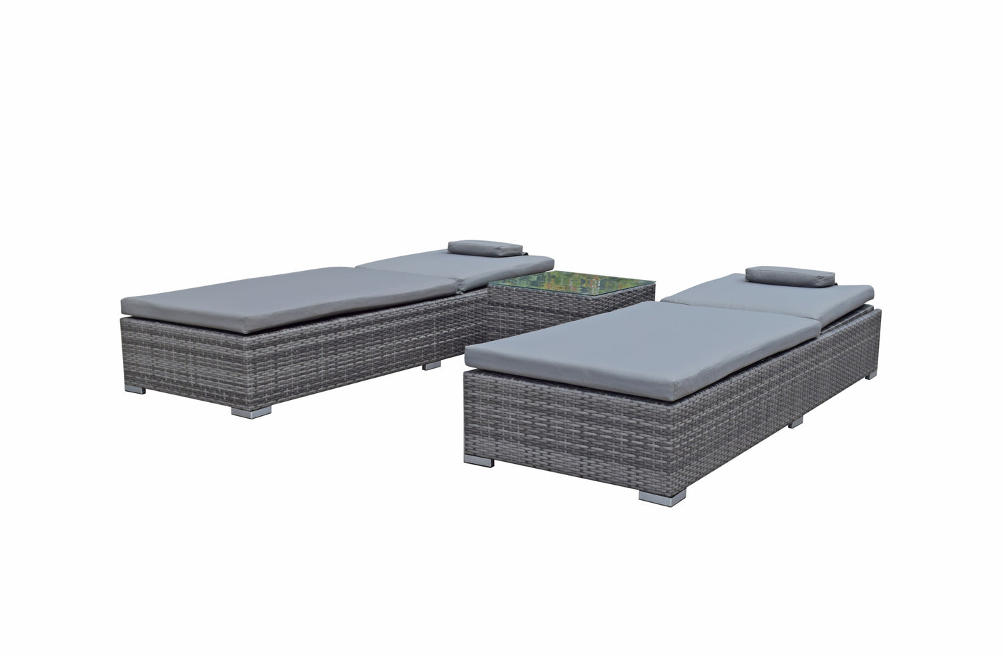 Signature Weave - Outdoor Furniture - Jessica - Pair Of Loungers With Drinks Table In Flat Grey Weave
