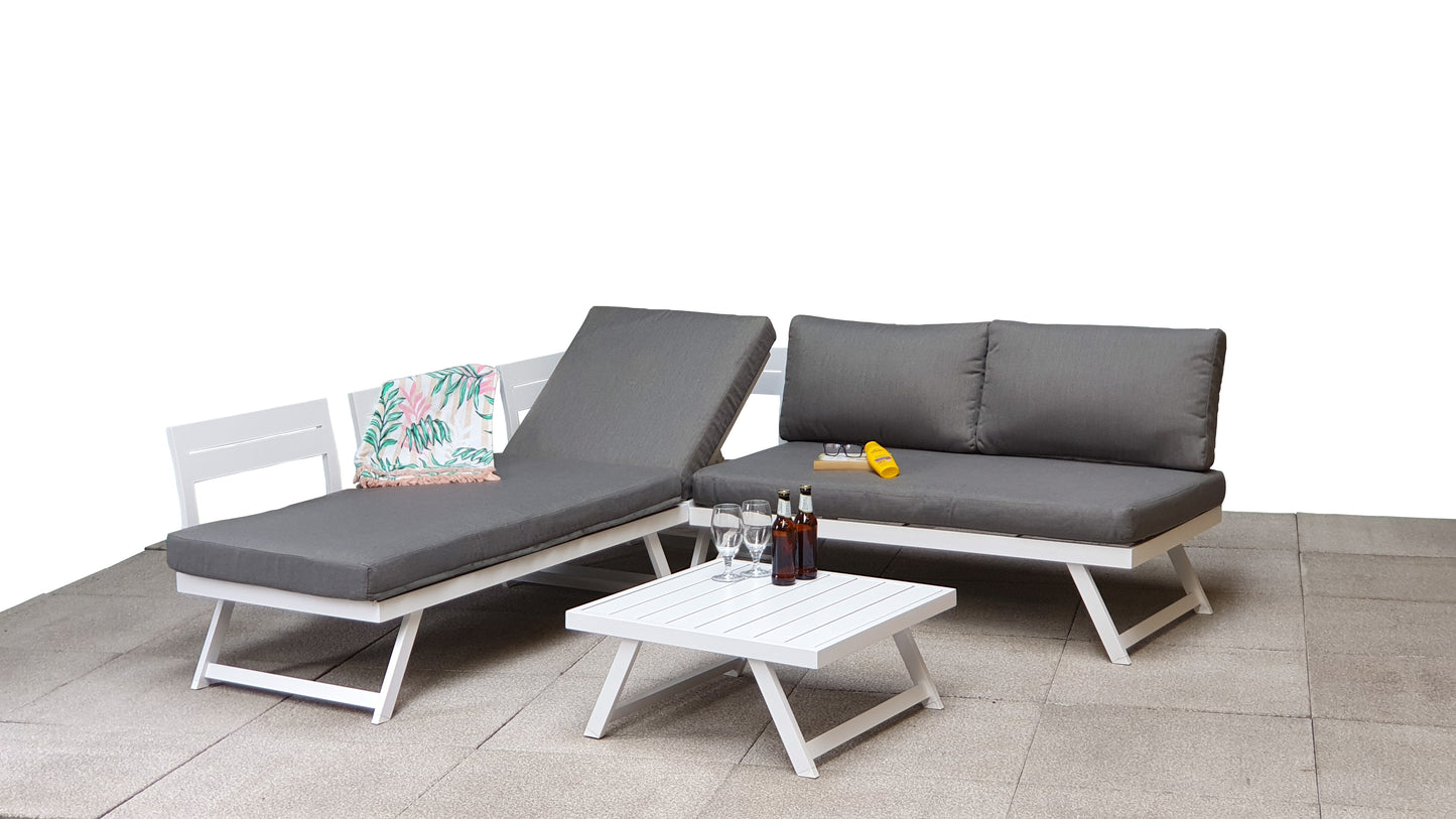 Signature Weave - Kimmie Outdoor Corner Lounge Set with Adjustable Head Rest White Frame