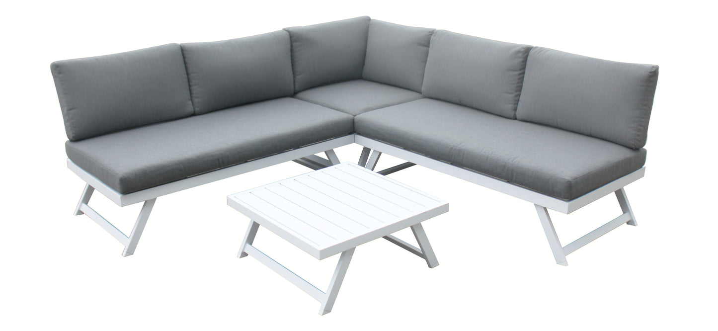 Signature Weave - Kimmie Outdoor Corner Lounge Set with Adjustable Head Rest White Frame