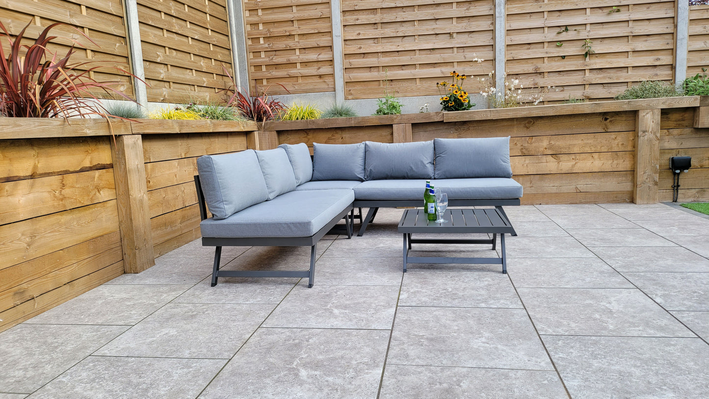 Signature Weave - Kimmie Outdoor Corner Lounge Set with Adjustable Head Rest Grey Frame