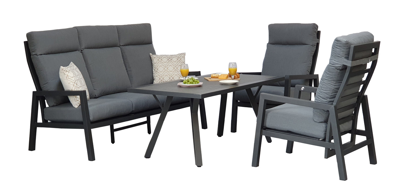 Signature Weave - Kimmie Outdoor High Back Sofa Dining Set with Armchairs Grey Frame