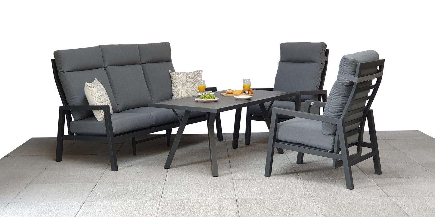Signature Weave - Kimmie Outdoor High Back Sofa Dining Set with Armchairs Grey Frame
