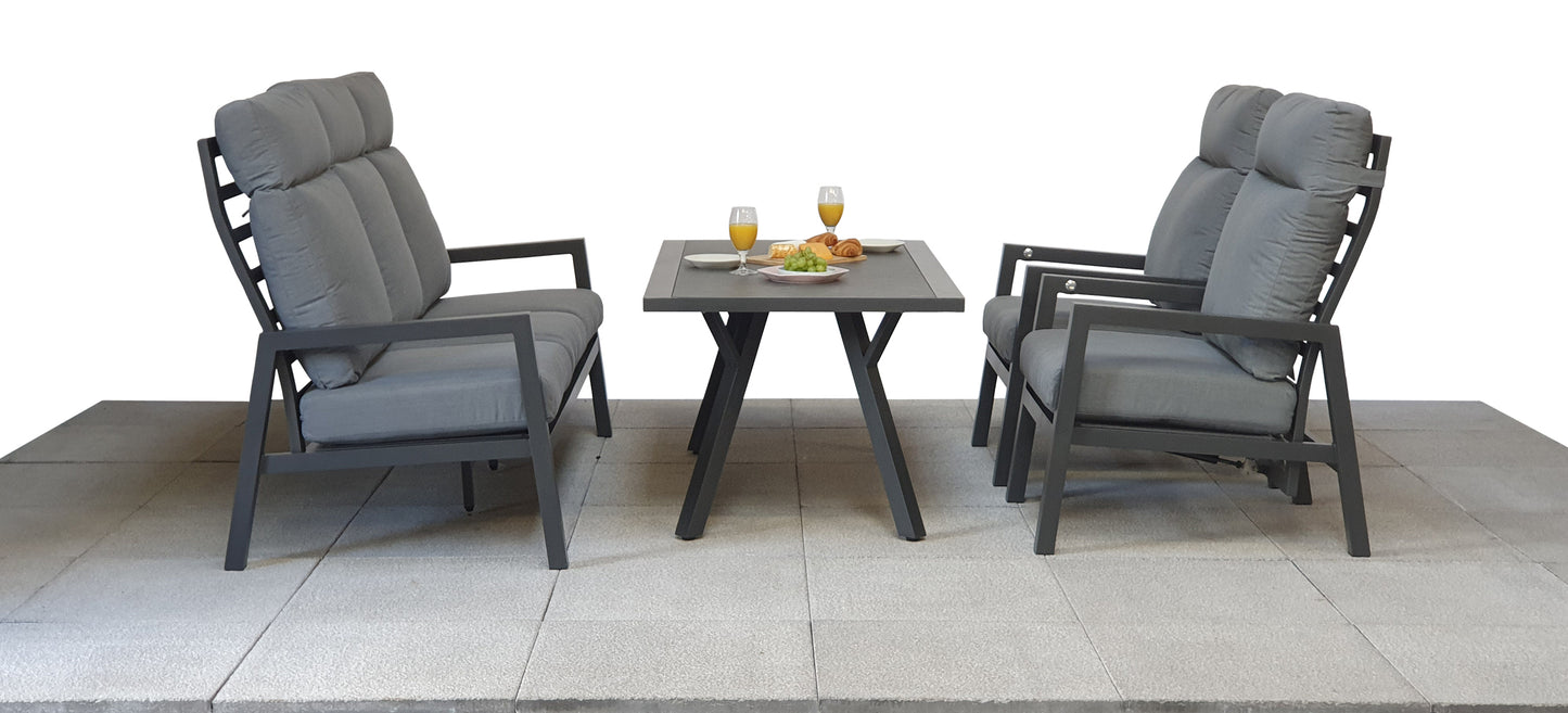 Signature Weave - Kimmie Outdoor High Back Sofa Dining Set with Armchairs Grey Frame
