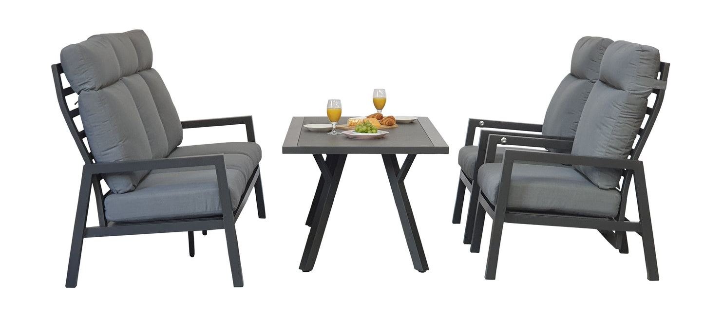 Signature Weave - Kimmie Outdoor High Back Sofa Dining Set with Armchairs Grey Frame