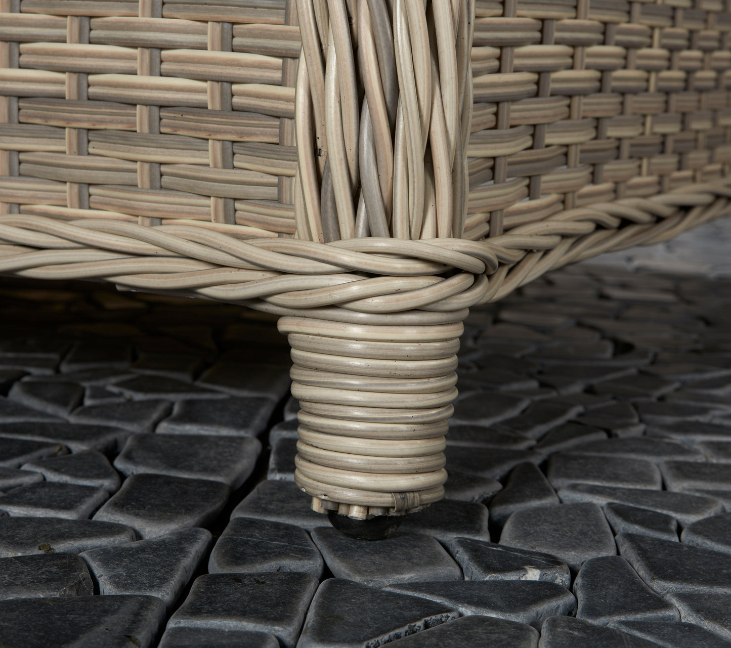 Signature Weave - Outdoor Furniture - Meghan - Four Seat Sofa Set With Supper Table In Creamy Grey Wicker With Pale Grey Cushions