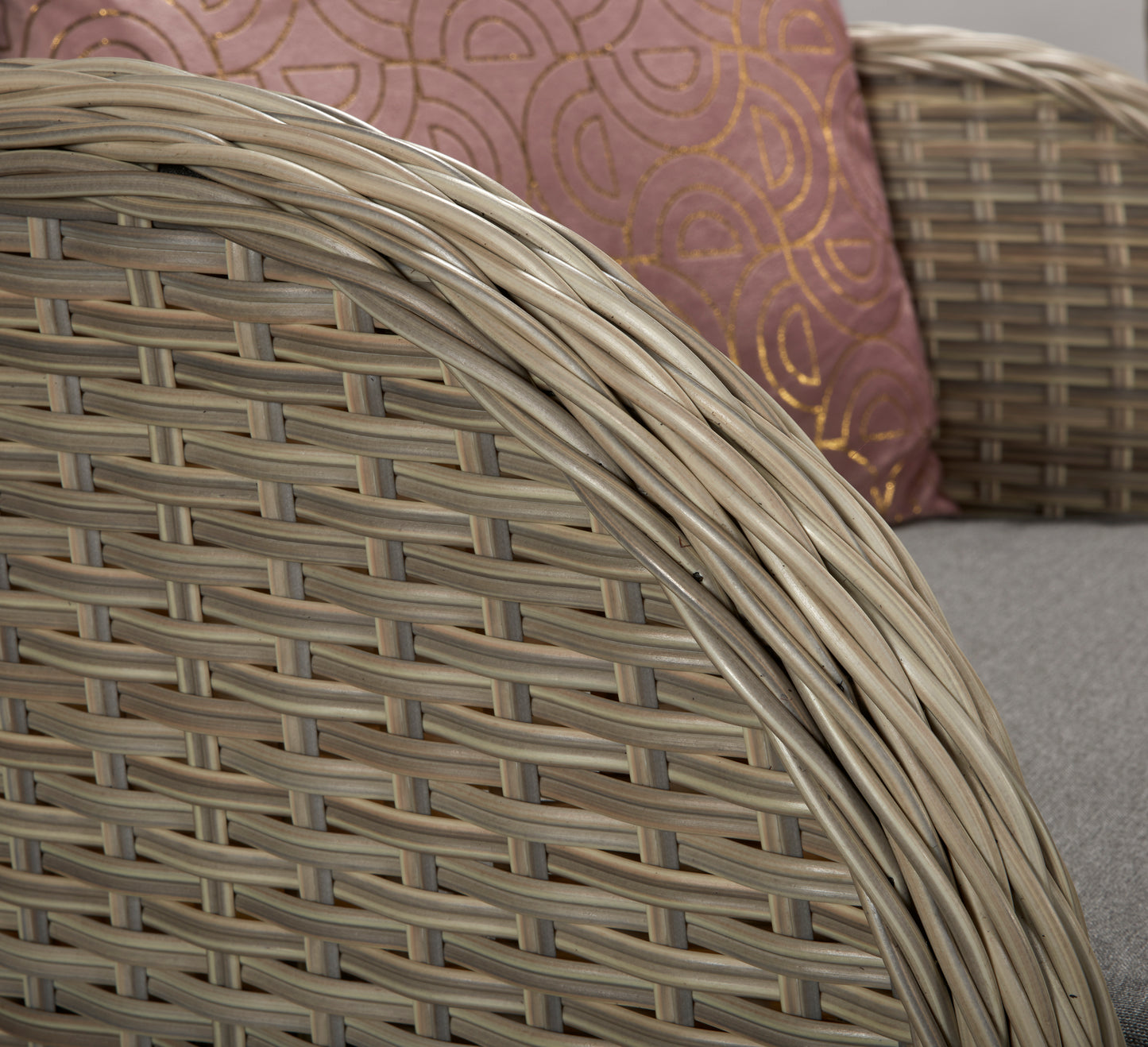 Signature Weave - Outdoor Furniture - Meghan - Four Seat Sofa Set With Supper Table In Creamy Grey Wicker With Pale Grey Cushions